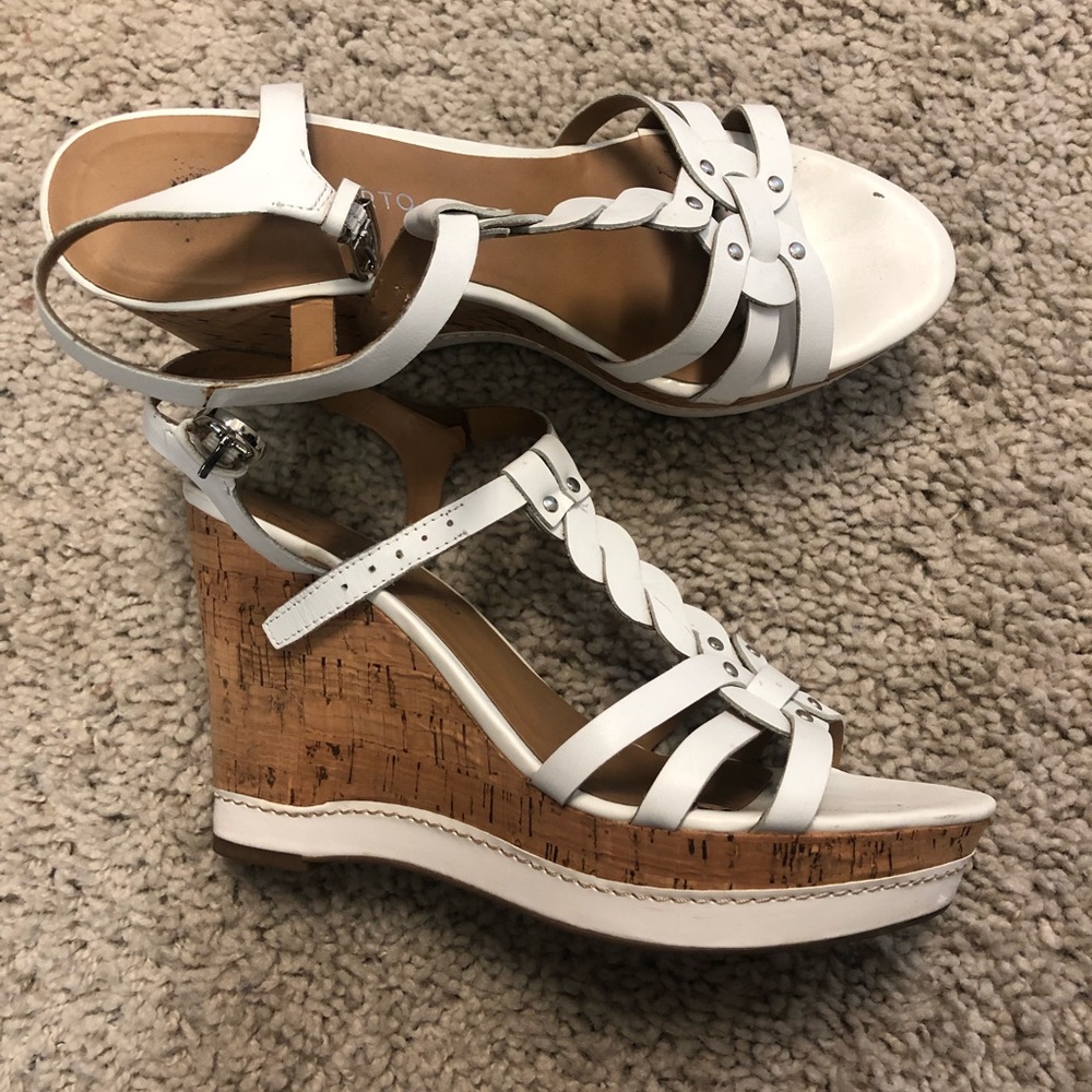 Franco Sarto White Leather Wedges